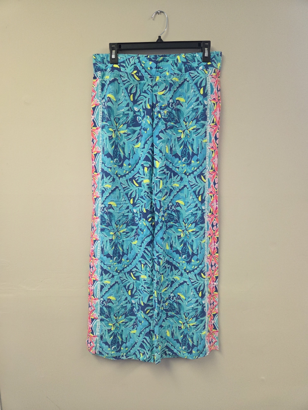Lilly Pulitzer Tropical Blue Palazzo Pants with Pink Border